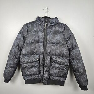 Ivivva‎ Girls 12 Down Puffer Jacket Hooded Quilted Bomber Floral Black Gray Coat